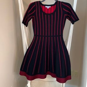 Danny and Nicole- Medium- Red & Black short sleeve dot sweater dress.